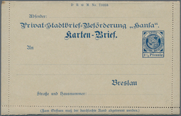 Deutsches Reich - Privatpost (Stadtpost): BRESLAU: 1 1/2 Pfg. Kartenbrief Der "Hansa", Rückseitig Un - Private & Local Mails