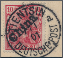 Deutsche Post In China: 1901, 10 Pfg. Germania "REICHSPOST", Dunkelkarminrot Mit Handstempelaufdruck - Deutsche Post In China