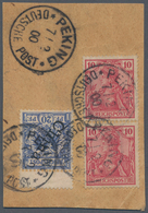 Deutsche Post In China: 1900, 10 Pf Reichspost Im Senkr. Paar MiF Mit 20 Pf Steiler Aufdruck + Zwisc - Cina (uffici)