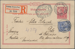 Deutsche Post In China: 1901, Petschili: Germania 20 Pf. Auf Germania UPU-Karte 10 Pf. Ab "PEKING 1/ - China (kantoren)