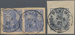 Deutsche Post In China: 1900, 2 Pf Blaugrau Und 20 Pf Lilaultramarin Im Waager. Paar Je Klar Gestemp - Deutsche Post In China