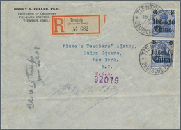Deutsche Post In China: 1914/1915, Einschreiben Frankiert Mit Senkrechtem Paar "10 Cent" Auf 20 Pfg. - Deutsche Post In China