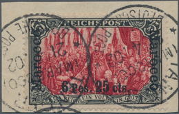 Deutsche Post In Marokko: 1900, 6 P 25 C Auf 5 Mark Reichspost, Type I, Tadellose Marke Auf Grauem B - Morocco (offices)