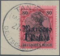 Deutsche Post In Marokko: 1911, "1 P." Auf 80 Pf. Germania Dunkelrötlichkarmin/schwarz Auf Mattrosar - Maroc (bureaux)