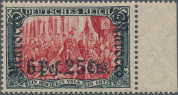 Deutsche Post In Marokko: 1906, 6 Pes. 25 Cts. Auf 5 Mark Postfrisch, Rechtes Randstück. - Maroc (bureaux)