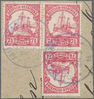 Deutsch-Ostafrika: 1912, 7 1/2 H Lebhaftrotkarmin Waagerechtes Paar Und Einzelstück Auf Briefstück M - Africa Orientale Tedesca