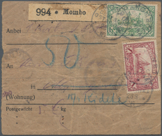 Deutsch-Ostafrika: 1916, 1 R Dunkellilarot Und 2 R Dunkelsmaragdgrün, MiF Auf Paketkarte Von MOMBO, - África Oriental Alemana