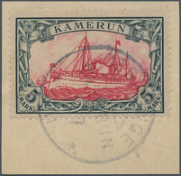 Deutsche Kolonien - Kamerun: 1900, 5 Mark Kaiseryacht Ohne Wasserzeichen, Luxus-Briefstück Mit Gutem - Kamerun