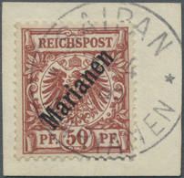 Deutsche Kolonien - Marianen: 1900. 50 Pf Krone/Adler Aufdruck "Marianen", Gestempelt "SAIPAN 5/4 °° - Isole Marianne