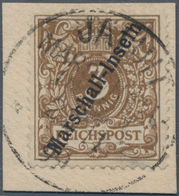 Deutsche Kolonien - Marshall-Inseln: 1899, Freimarke 3 Pf. Olivbraun, Berliner Ausgabe Auf Briefstüc - Marshall