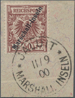 Deutsche Kolonien - Marshall-Inseln: 1899, 50 Pf. Krone/Adler Rötlichbraun Mit Diagonalen Aufdruck " - Isole Marshall