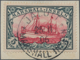 Deutsche Kolonien - Marshall-Inseln: 1901, 5 Mark Kaiseryacht Querformat Auf Briefstück Mit Vollem S - Marshalleilanden