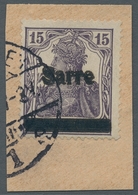 Deutsche Abstimmungsgebiete: Saargebiet: 1920, "15 Pfg. Germania/Sarre Mit Doppeltem Aufdruck", Saub - Gebruikt