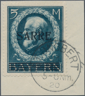 Deutsche Abstimmungsgebiete: Saargebiet: 1920, 5 Mark Blau, Sarre-Bayern Mit Aufdruck, Perfekt Zentr - Usati