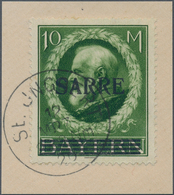 Deutsche Abstimmungsgebiete: Saargebiet: 1920, Freimarke 10 Mk Ludwig „Sarre", Auf Briefstück Mit Sa - Used Stamps