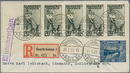 Deutsche Abstimmungsgebiete: Saargebiet: 1926, 20 C. Volkshilfe Im Waagerechten 5er-Streifen Mit ABA - Usados