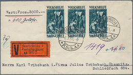 Deutsche Abstimmungsgebiete: Saargebiet: 1929, Nothilfe 1,50 Fr Grünlichblau Als Eckrand-Dreierstrei - Used Stamps