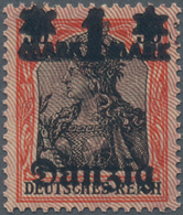 Danzig: 1920, 1 M. Auf 30 Pfg. Germania Mit Doppeltem Lilagrauem Netzunterdruck (Spitzen Nach Unten) - Autres & Non Classés