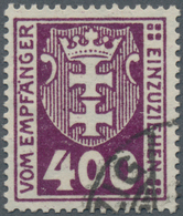 Danzig - Portomarken: 1923, 400 (Pf) Dunkelviolettpurpur, Wasserzeichen Maschen Liegend, Zeitgerecht - Other & Unclassified