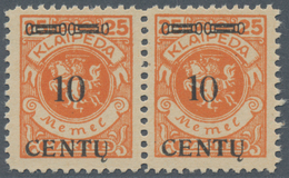 Memel: 1923, Freimarke 10 C Auf 25 M Lebhaftrötlichorange, Einwandfrei Postfrisches Waagerechtes Typ - Memel (Klaïpeda) 1923