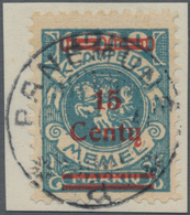 Memel: 1923, Aufdruckmarke "15 Centu" Auf 1000 Mark Gebraucht Auf Briefstück Mit Zentrisch Aufgesetz - Memel (Klaipeda) 1923