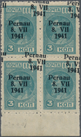 Dt. Besetzung II WK - Estland - Pernau (Pärnu): 1941, 3 Kop. Werktätige Im Postfrischen Viererblock - Bezetting 1938-45