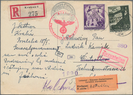 Dt. Besetzung II WK - Generalgouvernement: 1941, Bauten 30 U. 60 Pfg. Auf Bedarfs-R-Karte Aus Krakau - Occupation 1938-45