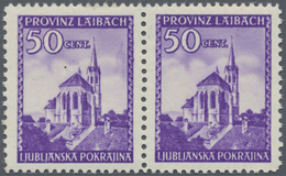 Dt. Besetzung II WK - Laibach: 1945, 50 C Dunkelviolett Freimarke, Waagerechtes Paar, Linke Marke Mi - Bezetting 1938-45