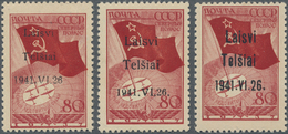 Dt. Besetzung II WK - Litauen - Telschen (Telsiai): Drei Einzelmarken Der 80 K. Rot Mit Aufdrucken I - Besetzungen 1938-45