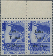 Dt. Besetzung II WK - Litauen - Telschen (Telsiai): 'Majakowski' 80 K. Ultramarin Im Oberrandpaar Mi - Ocupación 1938 – 45