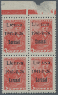 Dt. Besetzung II WK - Litauen - Zargrad (Zarasai): 1941 5 K. Rot Im Oberrand-4er-Block, Felder 7-8/1 - Besetzungen 1938-45