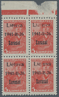 Dt. Besetzung II WK - Litauen - Zargrad (Zarasai): 1941 5 K. Rot Im Oberrand-4er-Block, Felder 7-8/1 - Ocupación 1938 – 45