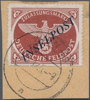 Feldpostmarken: 1944, Feldpostpäckchen-Zulassungsmarke Mit Blauschwarzem "Agramer Aufdruck, Leichter - Autres & Non Classés