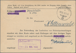 Feldpost 2. Weltkrieg: 1942, Feldpost-Vordruckkarte Von Der Dienststelle K 536, Rs. Mit Tagesstempel - Altri & Non Classificati