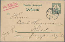 Deutsche Kolonien - Kamerun: 1910 (12.3.), 5 Pfg GA-Kte (rs.Text) Mit Stempel "ANGAUR PALAU-INSELN'' - Kamerun