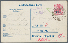 Deutsche Besetzung I. WK: Etappengebiet West - Ganzsachen: 1918, 10 Cent Auf 10 Pfg. Rot Zivilarbeit - Occupazione 1914 – 18