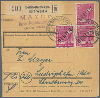 Berlin: 1948, 40 Pfg. Schwarzaufdruck, Drei Werte Als Mehrfachfrankatur Auf Paketkartenstammteil Von - Cartas & Documentos