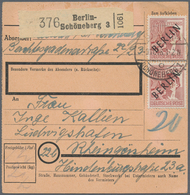 Berlin: 1948, 60 Pfg. Schwarzaufdruck Im Senkrechten Paar Als Mehrfachfrankatur Auf Paketkartenstamm - Brieven En Documenten