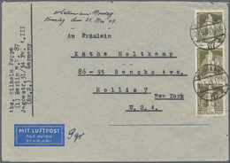 Berlin: 1949, 50 Pfg. Stephan Im Senkrechten 3er-Streifen (obere Marke Kl. Knitter) Als Portogerecht - Lettres & Documents