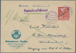 Berlin: 1949, 1 DM Grünaufdruck Als Einzelfrankatur Auf Postschnelldienst-Brief Von "B - Storia Postale