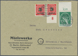Berlin: 1950, 10 Pfg. Währungsgeschädigte Vom Oberrand Mit Beifrankatur Zweimal 5 Pfg. Grünaufdruck, - Covers & Documents