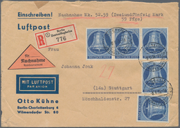 Berlin: 1955, 30 Pfg. Glocke Mitte, 3er-Streifen Und Zwei Einzelwerte Auf Luftpost-Einschreiben-Nach - Lettres & Documents