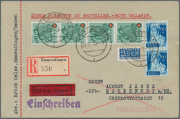 Französische Zone - Baden: 1949, 10 Pfg. Rotes Kreuz Im Senkrechten 4er-Streifen Zusammen Mit Zwei W - Andere & Zonder Classificatie