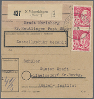 Französische Zone - Württemberg: 1948, Drei Paketkartenstammteile Mit Portogerechten Frankaturen: 45 - Otros & Sin Clasificación