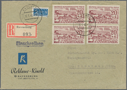 Französische Zone - Württemberg: 1949, 20 Pfg. Isny, Vier Werte Als Portogerechte Mehrfachfrankatur - Sonstige & Ohne Zuordnung