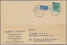 Französische Zone - Württemberg: 1949, 10 Pfg. Rotes Kreuz Als Portogerechte Einzelfrankatur Auf Kar - Sonstige & Ohne Zuordnung