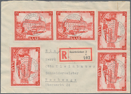 Saarland (1947/56): 1954, 15 Fr. Tag Der Briefmarke, Fünf Werte Als Portogerechte Mehrfachfrankatur - Covers & Documents