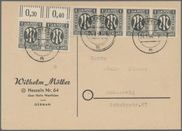 Bizone: 1946, AM-Post Deutscher Druck, 1 Pfg. Grau Gez. 11:11½, Oberrandpaar Und 4er-Streifen Als Po - Altri & Non Classificati