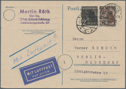 Bizone: 1948, 2 Pfg. Und 15 Pfg. Netzaufdruck Als Portogerechte 17 Pfg.-Frankatur Auf Luftpostkarte - Other & Unclassified