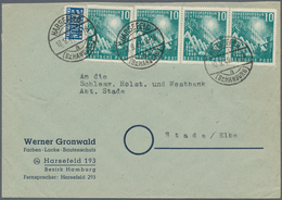 Bundesrepublik Deutschland: 1949, 10 Pfg. Bundestag, Einzelwert Und Waagerechter 3er-Streifen Als Po - Cartas & Documentos